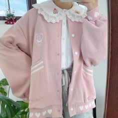 Pastel Kawaii Aesthetic Soft Girl Baseball Jacket   ONE SIZE Length 63cm Bust 120cm.     Material: COTTON, Polyester Harajuku Style Hooded Outerwear For School, White Harajuku Style School Outerwear, Harajuku Style White Outerwear For School, Harajuku Style Winter School Outerwear, White Harajuku Outerwear For School, Harajuku Style Winter Outerwear For School, White Kawaii Outerwear For Winter, Harajuku Style Cotton Outerwear With Pockets, White Harajuku Long Sleeve Outerwear