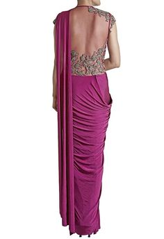 Fuschia zardosi embroidered sari gown Sari Gown, Bridal Clothing, Saree Gown, Saree Blouse Patterns, Embroidered Saree, Blouse Patterns, Indian Design, Saree Blouse