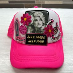 Brand New Never Worn. Dolly Parton Hot Pink Trucker Hat. Trendy Pink Flat Brim Trucker Hat, Casual Pink Summer Mini Hats, Trendy Pink Bucket Hat, Spring Pink Mini Hat With Flat Brim, Trendy Adjustable Pink Trucker Hat, Trendy Pink Adjustable Trucker Hat, Trendy Pink Snapback Hat, Pink Hat With Flat Brim, Fun Spring Trucker Hat