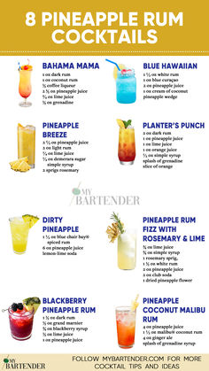 Pineapple Rum Cocktails Mixed Drinks Alcohol Recipes, Fruity Alcohol Drinks, Cocktail Drinks Alcoholic, Mixed Drinks Alcohol, Liquor Drinks, Rum Cocktails