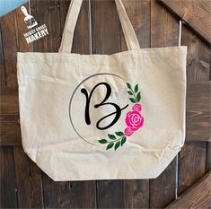 Monogram with Flowers: Canvas Bag - Paisley Grace Designs Canvas Bag Design, Plain Canvas, Flowers Canvas, Creative Birthday, Bag Designs, Diy Workshop, Pallet Painting, Diy Tote Bag, Canvas Pillow