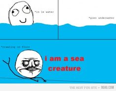 an egg is sitting in the water and it says, i am a sea creature