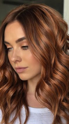 Gorgeous Copper Shag Cut Ideas You'll Adore! 🌈 Russet Blonde Hair, Brunette Going Red, Honey Auburn Balayage, Brown Hair Copper Undertone, Fall Hair Color For Redheads Dark Auburn, Copper Hair Neutral Skin Tone, Copper Hair With Brown Lowlights, Deep Copper Balayage, Toasted Almond Hair Color