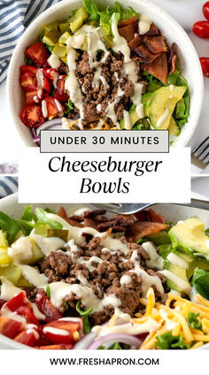 a salad with cheeseburger and dressing in it