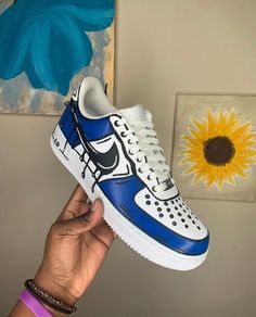 Custom Airforce 1, Hand painted By Me! Hand painted with Angelus leather paint and sealed with Angelus sealer making the paint durable, lasting and waterproof. Processing time: 1-2 weeks *PLEASE NOTE: Genuine Nike shoes are purchased once orders are placed and myself as the artist, simply uses the shoe as a canvas to add art to it. Artistic Blue Custom Sneakers With Waterproof Paint, Artistic Leather Custom Sneakers For Streetwear, Artistic Blue Custom Sneakers For Streetwear, Artistic Custom Blue Sneakers For Streetwear, Custom Leather Sneakers With Waterproof Paint For Streetwear, Artistic Blue Sneakers For Streetwear, Custom Lace-up Leather Sneakers With Waterproof Paint, Waterproof Leather Custom Sneakers Lace-up, Artistic High-top Custom Sneakers With Waterproof Paint