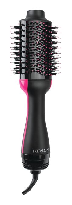 The Revlon Salon One-Step Ceramic Ionic Hot Air Dryer Round Hair Brush & Volumizer helps dry and style hair quickly and easily, reducing frizz and damage. The oval brush design with mixed nylon and boar bristles smooths the hair while lifting roots for natural volume and gently curls ends. The ionic technology reduces water droplets for speedy drying that conditions and boosts shine, and the ceramic coating ensures even heat distribution. The two heat and speed settings with ergonomic handle and