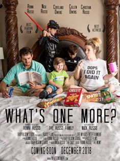 the movie poster for what's one more? starring actors and children in bed