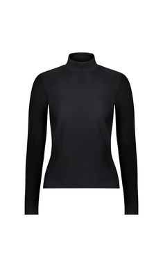 Long-Sleeved High-Neck Swim T-Shirt Swim T Cover Clothing Black Funnel Neck Top In Elastane, Black High-neck Second-skin Top, Fitted High Neck Turtleneck, High Stretch Mock Neck Top With Thumbholes, Black Second-skin High Neck Top, Sleek Black Mock Neck Top, Black High Stretch Mock Neck Top, Fitted Black Mock Neck Top In Elastane, High Stretch Elastane Mock Neck Top