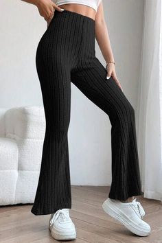 High Waist Flare Pants, Ribbed Pants, Ribbed Fabric, Minimalist Fashion, Black Pants, Apparel Accessories