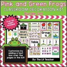 pink and green frog classroom decoration kit