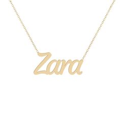 Zara - Gold Name Necklace Solid 14K gold necklace with a 16 inch 14K gold chain. * 8mm/ 0.31inch height for the capital letter, 5mm/0.19685 inch for the lower case. Zara Name, Zara Gold, Types Of Gold, Flower Engagement Ring, Gold Name Necklace, Lower Case, 14k Gold Necklace, Rose Engagement Ring, Name Jewelry