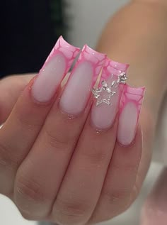 Duck Nail Designs, Nails Pink French Tip, Croc Nails, Baby Pink Nails Acrylic, Nails Pink French, Pink Tip Nails, Pink French Tip, Nails Bling