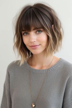 29  Messy Hairstyles 2024 7 Balayage Bob With Fringe, Root Smudge Bob, Women’s Haircuts With Bangs, Haircut Hairstyles Women, Messy Haircuts Women, Wispy Bob, Short Braid, The Wet Look, Women Short Bob