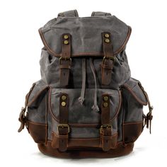 Vintage Canvas Backpack Waterproof Traveling Hiking Wax Canvas, Climbing Bag, Waxed Canvas Backpack, Canvas Backpacks, Leather Backpack For Men, Canvas Rucksack, Vintage Backpacks, Outdoor Backpacks, Student Bag