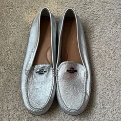 Coach Leather Silver Loafers -Nwot -Size 8 -Pet/Smoke Free Home Silver Loafers, Coach Leather, Leather Silver, Coach Shoes, Flat Shoes Women, Loafer Flats, Loafers, Women Shoes, Pet