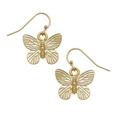 Gold Butterfly Wire Earrings 1 inch Handcast 24Kt Gold Plated Handmade in San Antonio, TX Susan Shaw, Butterfly Dangle Earrings, Butterfly Earrings Gold, 24kt Gold, Gold Butterfly, San Antonio Tx, Butterfly Earrings, Wire Earrings, San Antonio