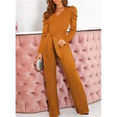 95% Polyester, 5% Elastane Zipper Closure Machine Wash Feature: V Neck, Fashion Ruffle Long Sleeve Women Casual Jumpsuits, Waist Belt, High Waist And Loose Wide Leg. Soft And Comfortable,Stylish And Casual Perfect Choice For Wardrobe. Design: Fashion Elegant Jumpsuit Wide Leg Jumpsuits Is Relaxed For Full Comfort And Freedom Of Movement, The High Waist Strap Design Makes You Look More Charming And Elegant. The Ruffles Women Elegant V Neck Jumpsuit Rompers Enhances You A Skinny Look, And Your Leg Jumpsuits For Women Formal, V Neck Jumpsuit, Womens Jumpsuits Casual, Solid Color Jumpsuits, Solid Jumpsuit, Fitted Jumpsuit, Sleeveless Long Dress, Beach Maxi Dress, Sleeveless Bodysuit