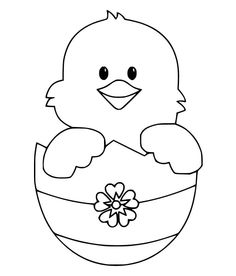 an easter chick in a basket with flowers on it's chest, coloring page