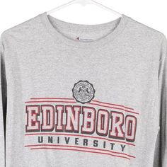 Description:Vintage Edinboro University grey Champion long sleeve t-shirt, fits small.GENDER: mens CONDITION: very good.STYLE: long sleeve t-shirtERA: 1990sCOLOUR: greyFABRIC: cotton Collegiate Long Sleeve Winter T-shirt, Heather Grey Long Sleeve T-shirt For Streetwear, Heather Grey Long Sleeve Graphic T-shirt, Heather Grey Long Sleeve T-shirt With Letter Print, Vintage Long Sleeve T-shirt For College, Gray Long Sleeve T-shirt With Text Print, Long Sleeve Gray T-shirt With Text Print, Gray Long Sleeve Sweatshirt With Screen Print, Collegiate Long Sleeve T-shirt With Screen Print