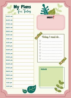 a pink and green planner with plants on it