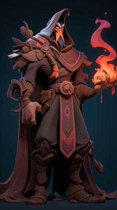 an animated character holding a lit candle in his right hand and wearing armor with flames coming out of it