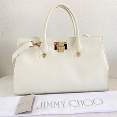 Ivory White Light Gold Hardware Approximately 15.5x5.75x9.5" Excellent Condition. Looks New . No Odor. No Defects Authentic Dust Bag Include 19# Jimmy Choo Bags, Jimmy Choo Bag, Ivory White, 2 Way, Womens Tote Bags, White Leather, White Light, Gold Hardware, Jimmy Choo