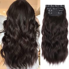 PRICES MAY VARY. 【Package Contents】 4PCS clip in hair extensions of 20 inches 180g in total. Each package includes: 1 piece of 7 inches wide weft with 4 clips; 1 piece of 6 inches wide weft with 3 clips; 2 pieces of 5 inches wide weft with 2 clips. You can choose the number of pieces to wear according to your needs. 【More Volume and Natural】 Compared to traditional hair extensions, 4pcs clip in hair extensions can provide you with more volume with no glue, no tape, causing no damage to your hair Dark Brown Hair Extensions, Hair Extensions Long, Brown Hair Extensions, Hair Extensions Clip, Extensions Clip In, Wavy Hair Extensions, Brown Hair Inspo, Brown Hair Dye, Long Hair Extensions