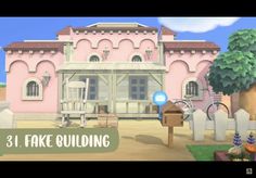 an animated image of a pink house with the words 3 1 fake building on it