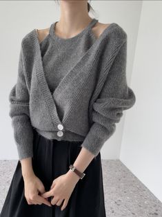 Shipping: Worldwide Express Shipping AvailableDelivery time: 7-15Days Fast ShippingReturns: Fast refund, 100% Money Back Guarantee. Sweater Sets, Halter Vest, Womens Knit Dresses, Button Sweater, Korean Fashion Women, Style Sweater, Women Sleeve, Knitted Cardigan, Sweater Set