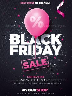 black friday sale flyer with balloons and streamers