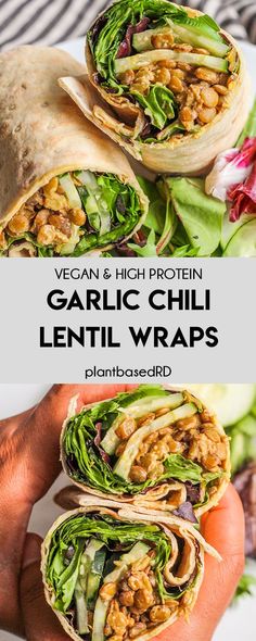 vegan and high protein garlic chilli lentil wraps are the perfect lunch or snack