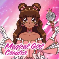 a girl with long hair holding a wand in her hand and the words, magic girl creator