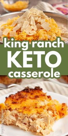 a close up of a plate of keto casserole with text overlay