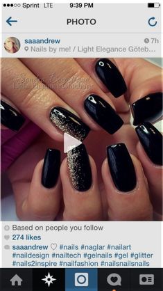 ++ homecoming nails gold, homecoming nails short, white glitter nails. Black Gold Gel Nails, Nails For Black Tie Wedding, Black Party Nails, Black And Silver Ombre Nails, Witch Aesthetic Nails, Dark Glitter Nails, Black Glitter Nail Designs, Black Nails With Gold Glitter, Gel Nails Black