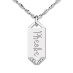 A lustrous high-polish, engravable pendant hangs elegantly in the center of this stylish women's necklace. Shimmering diamond accents embellish the pendant to complete the look. Fashioned in 14K white gold, the 18-inch rope chain secures in place with a spring ring clasp. Personalize with up to 8 characters. Pendant Necklace Diamond, Jared The Galleria Of Jewelry, Initial Pendant Necklace, Necklace Diamond, Circle Necklace, Initial Pendant, Diamond Pendant Necklace, Rope Chain, Initial Necklace