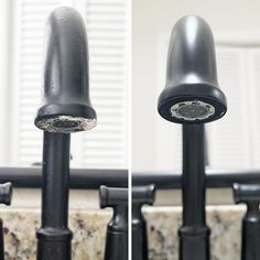 two pictures of the same faucet in different stages of being repaired and cleaned