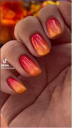 Thanksgiving Ombre Nails Ideas, October Nails Ombre, Candy Corn Ombre Nails, Red And Orange Ombre Nails, Orange Glitter Ombre Nails, October Dip Nail Ideas, Ombré Halloween Nails, Fall Ombre Nails Ideas Autumn, Acrylic Dip Nails Powder