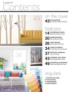 the interior design magazine features an image of a living room