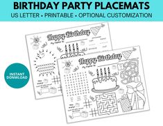 two birthday party printables with the words happy birthday on them and an image of a