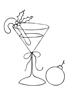 a drawing of a martini glass with an ornament