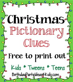 christmas dictionary clues for kids to print out and use with the children's books