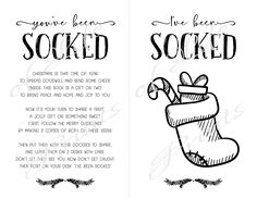 an open book with the words socked and a hand drawn stocking on it