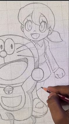 someone is drawing a cartoon character with pencils