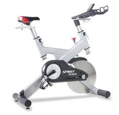 the spin bike is on display in front of a white background with black and red accents