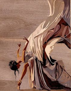 an artistic painting of a woman dancing on the beach with her arms in the air