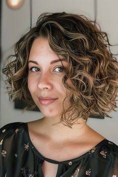 Curly Bob Hairstyles Round Face, Rounded Curly Bob, Curly Bob With Highlights, Asymmetrical Curly Bob, Vibrant Highlights, Curly Bob Haircuts, Cute Messy Hairstyles, Curly Angled Bobs, Classic Curls