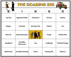 the roaring 20s game board is shown in this graphic above it's name and numbers