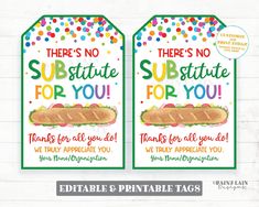 two subs for you tags with confetti on them