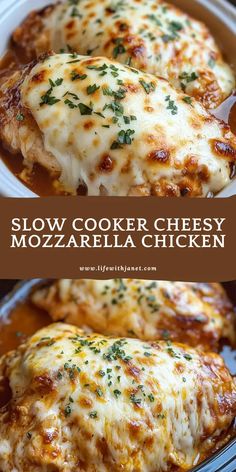 slow cooker cheesy mozzarella chicken is an easy dinner recipe