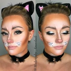 Catmakeup Kitty Cat Diy Costume Women, White Cat Makeup Halloween, White Cat Costume Women, Kitty Makeup For Kids, Kitty Costume Women, Mice Makeup, Cat Costumes Women Diy, Diy Cat Costume Women, Kitty Makeup Halloween